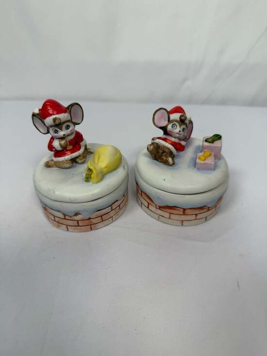 Homco Other - Vintage Homco #8901 Christmas Santa Mouse Ceramic Trinket Boxes - Set of 2